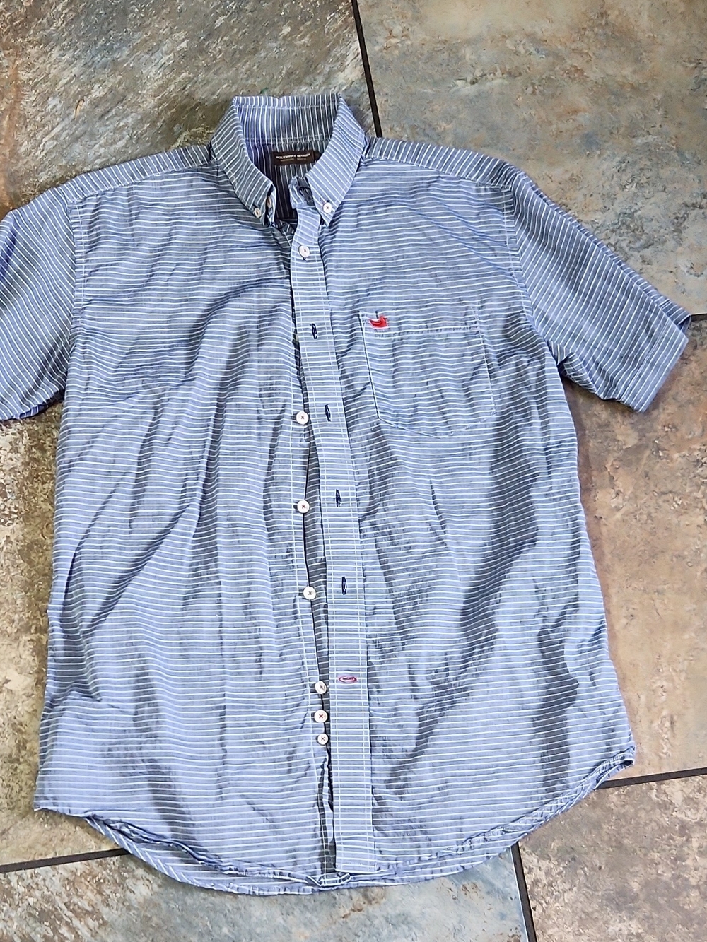Southern Marsh Blue and White Striped Short-Sleeve Button-Down Shirt